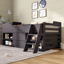 (taupe) Roomfitters 90x190cm Single Bed Wooden Mid Sleeper Cabin Bed Frame with Storage Drawers & Shelves