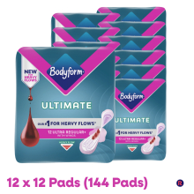 Bodyform Ultimate Ultra Regular Sanitary Towels with Wings 144 Pads - 12 Pack (12 x 12 Pads)