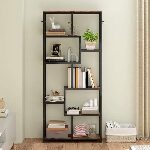 Homcom HOMCOM Industrial Bookcase 7-Tier Bookshelf Shelving Unit Rustic Brown Black 1
