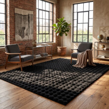 (5ft 3in x 7ft 6in (160x230cm), Black) Bubble Shaggy Rug Thick Non Slip Faux Fur Fluffy Carpet for Living Room Bedrooms | 700GSM Premium Quality