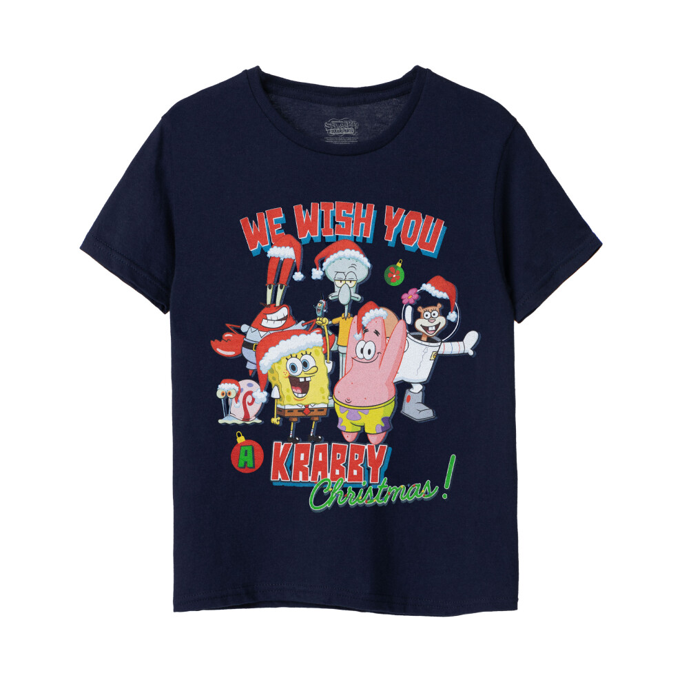 Spongebob Squarepants (9-10 Years) Short Sleeved T-Shirt (Unisex Kids Blue)