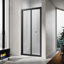 (900x1850mm) ELEGANT Black Bi-Fold Glass Sliding Shower Door Panel,Reversible Left & Right Installation for Shower Enclosures