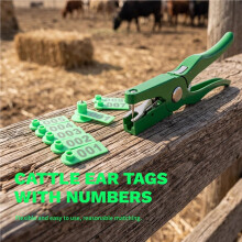 Cattle Ear Tags Number 001-100 with Pliers, Plastic Livestock Animal Identification Earring Tag Pin Tool Kit for Cows