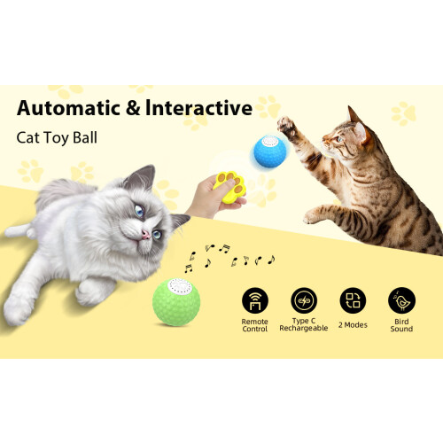 Interactive cat toy - Phoesky - Remote controlled - Bouncing ball - Automatic rolling sound - Yellow - 50mm 1