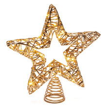 GEEZY Metal Christmas Star Tree Topper Pre-Lit LED Lights Gold Ornament Decoration