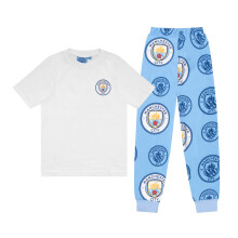 Manchester City Official Boys Loungewear Pyjamas Set White Blue 5-6 Years