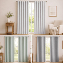 (46" x 54" Grey) Marlow 100% Blackout Curtains Thermal Linen Look Ready Made Machine Washable