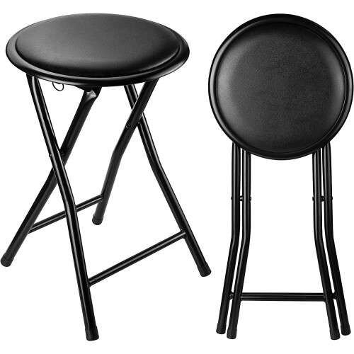 BLACK FOLDING STOOL SOFT PADDED CUSHIONED SEAT FOLDING FREESTANDING METAL FRAME 1