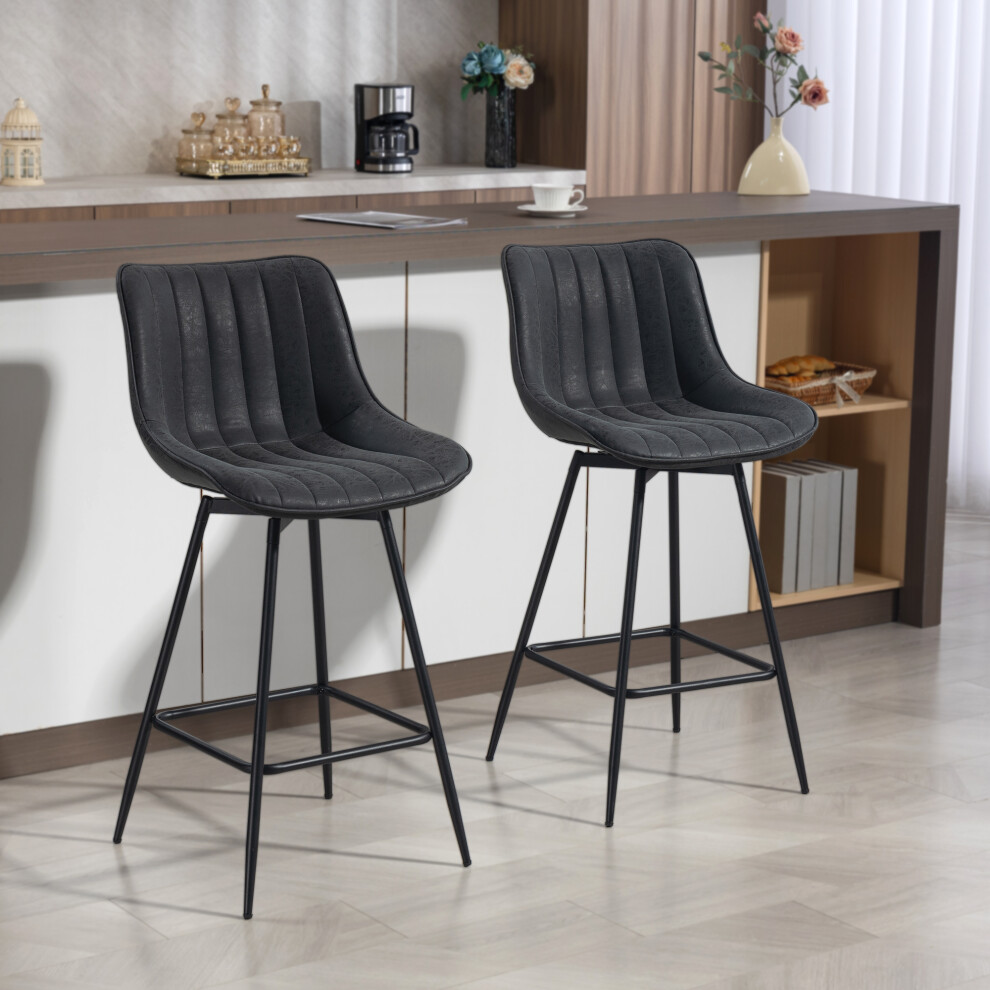 Homcom Swivel Bar Stools Set Of 2, Pu Leather Upholstered Bar Chairs, Black