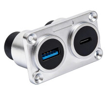 USB3.0 & Type-C 2-in-1 Panel Mount Connector F to F, Feed Through Bulkhead Adapter, 5Gbps Data & 5V 1.5A Charging