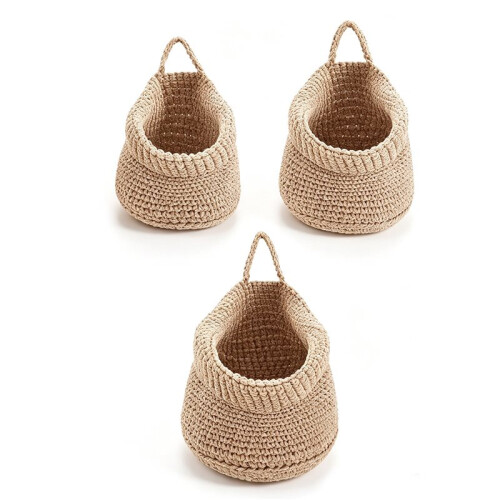 3 Pack Boho Cotton Rope Hanging Wall Baskets, Teardrop Storage Baskets with Hooks, Multi Size Holder for Potatoes