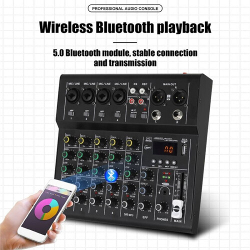 6 Channels  USB Mixer Professional Portable Audio Interface Sound Card Console for Guitar Recording Studio Singing A 2