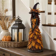 Figurina di Strega Incantata D'Autunno, Ornamento di Halloween Figurina di Strega D'Autunno, Scultura di Strega In Resina Rustica B