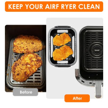 Glass Air Fryer Liner for Dual Basket Air Fryers DZ401 DZ550 SL401, Borosilicate Glass Bowl with Tray & Lid