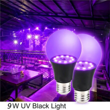 2 Pcs Bombilla LED Negra E27 A19 9W Luz Negra UV 395nm Brilla en la Oscuridad para Fiestas de Máscaras A
