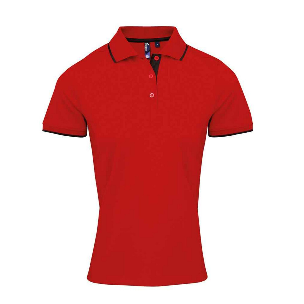 Premier (S, Red/Black) Womens/Ladies Coolchecker Contrast Pique Polo Shirt