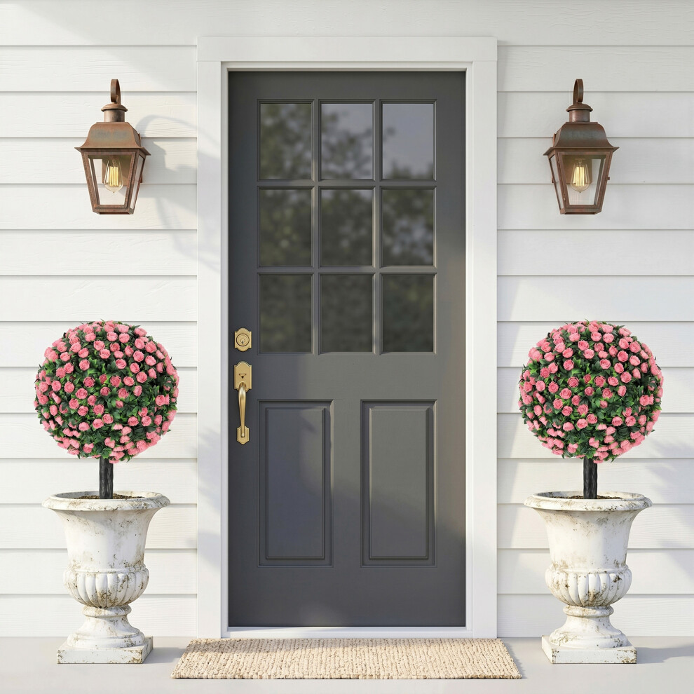 Homcom (White) Artificial Rose Topiary, Uv Resistant, 2-Pack, 55 Cm