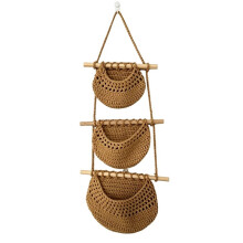 3 Tier Hanging Fruit Basket, Boho Cotton Rope Wall Mounted Produce Holder for Kitchen, Bath & Pantry