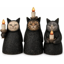 Figura de Gato con Capucha Misteriosa de 3 Piezas - Decoración de Halloween de Madera 2D