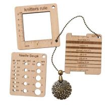 Juego de 3 Piezas de Medidor de Ganchillo de Madera de Haya con Regla y Cortador de Hilo Vintage para Manualidades de Tejido A Mano