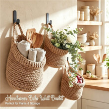 3 Pack Boho Cotton Rope Hanging Wall Baskets, Teardrop Storage Baskets with Hooks, Multi Size Holder for Potatoes