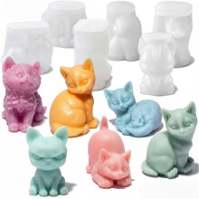 6 Piezas Moldes de Silicona para Gatos para  Animales Moldes de Silicona 3D Resina para Adorno del Hogar Gatito Bonito para Velas Jabón Cera de
