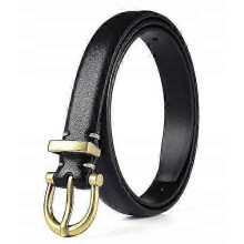 Damen-Ledergürtel, 1,8 cm breit, schwarz, mit vielseitiger goldener Metallschnalle