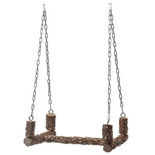 Robuste Papageienschaukel aus Naturholz, Sitzstange 38 cm, Ständer mit Kauspielzeug für mittelgroße Vögel