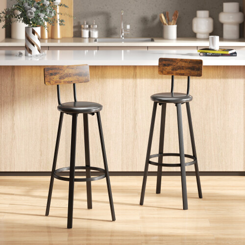 Homcom HOMCOM Barstools Set of 2 with Padded Seat Backrest Rustic Brown Black