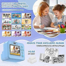 Sofortbildkamera für Kinder, 2,4-Zoll-Bildschirm, 16-facher Zoom, 372 Fotoblätter, 3 Farbstifte, kreatives Fotospielzeug