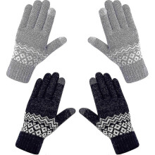 Damen-Winterhandschuhe, zwei Paar, Touchscreen-fähig, warm und dick gefüttert