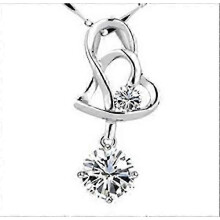 Damen-Halskette und Anhänger aus 925er Sterlingsilber mit Kristallen und Diamanten im Herzstil