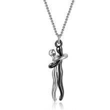 Liebeskette für Damen und Herren mit Kreuzanhänger, Paar-Liebesmotiv, Umarmung, Tanz, coole Geschenke – silber/schwarz