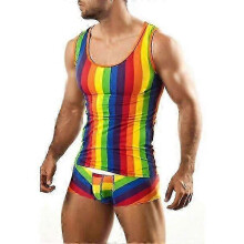 Herren-Set mit Regenbogenmuster: Weste und Shorts, reine Baumwolle, 1 Set, lässiges Alltags-Set