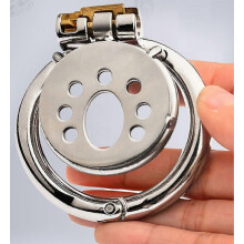 Kompakter, hohler Keuschheitskäfig aus Edelstahl für Männer mit Öffnungs- und Schließmechanismus, Schnappring, 55 mm, A5