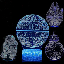 3D-Illusionslampe, 4er-Pack, Star-Wars-Motive, Fernbedienung, 7-farbiges LED-Nachtlicht