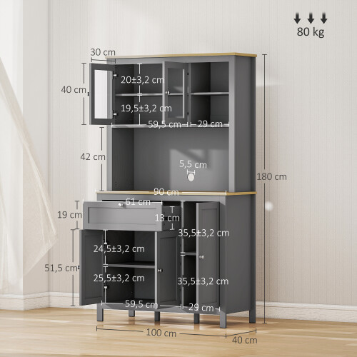 Homcom Alacena de Cocina Gris 100 x 40 x 180 cm 2