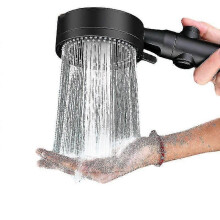 Robuster Duschkopf, Hochdruck-Handbrausekopf mit 5 Düsen, 5 Geschwindigkeitsstufen, druckregulierbare Handbrause (schwarz)