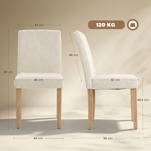 Homcom Sillas de Comedor Beige 44 x 56 x 90 cm 2