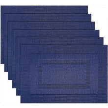 Tischsets, waschbare Tischsets aus gewebtem Vinyl für den Esstisch, leicht zu reinigende Kunststoff-Tischsets, 6er-Set (45,7 x 30,5 cm, marineblau)