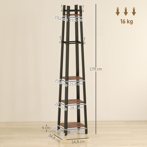 Homcom Perchero de Pie Marrón 34.8 x 34.8 x 179 cm 2