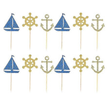36 Stück maritime Obstkuchen-Cupcake-Fähnchen, stilvolle Dessert-Topper für Partys, maritime Torteneinsätze