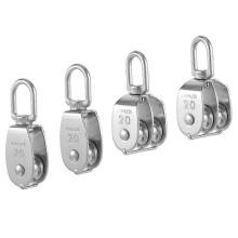 4er-Pack M20 Hebe-Einzelrollenblock mit Kran-Drehhaken aus Edelstahl 304 und Doppelrollenrolle