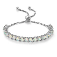 Kompaktes, verstellbares, silberplattiertes Opal-Tennisarmband – stilvolles Schmuckgeschenk für Frauen und Mädchen, elegantes Opal-Design