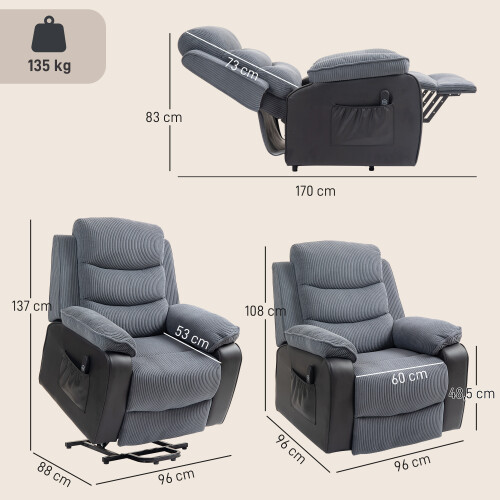 Homcom Sillón Levanta Persona Gris 96 x 96 x 108 cm 2
