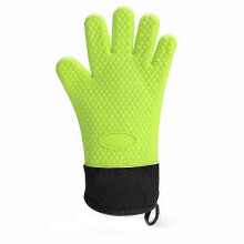 Hitzebeständiger, rutschfester Ofenhandschuh aus Silikon mit Baumwollfutter für Grillküche und Küche (grün)
