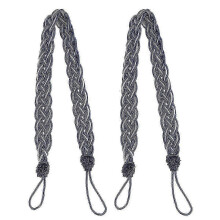 2 Stück handgebundene Gardinenclips mit Schnallen, Stoffquasten, Raffhalter, Fenstergardinen-Raffhalter, gestrickte geflochtene Kordel