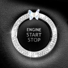 Autostartknopf-Abdeckung mit funkelndem Schmetterlingsmotiv, glitzernder Motorstart-Stopp-Ring, weiß
