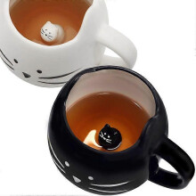 2-teiliges niedliches Katzen-Kaffeetassen-Set, Keramik-Teetasse für Katzenliebhaber, 12 oz (schwarz & weiß)