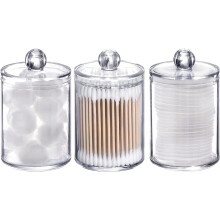 Porte-cotons/boules/tampons de coton (3 ou 4 pièces), pot de pharmacie transparent pour le rangement des cotons-tiges.